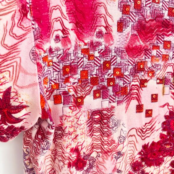 Take Two Vintage Pink and Red Floral Sequin Top Size 1X - Picture 5 of 6